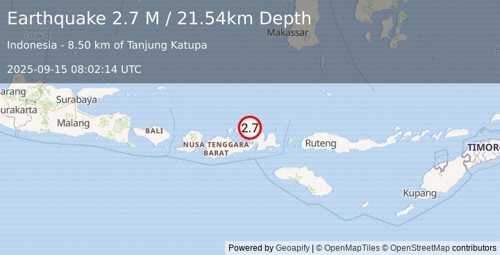 Earthquake Sumbawa Region, Indonesia (2.7 M) (2025-09-15 08:02:14 UTC)