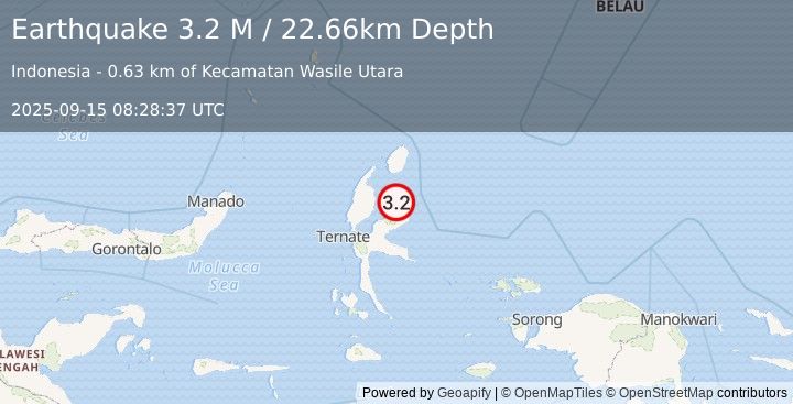 Earthquake Halmahera, Indonesia (3.2 M) (2025-09-15 08:28:37 UTC)