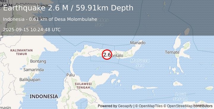 Earthquake Minahassa Peninsula, Sulawesi (2.6 M) (2025-09-15 10:24:48 UTC)