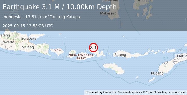 Earthquake Sumbawa Region, Indonesia (3.1 M) (2025-09-15 13:58:23 UTC)