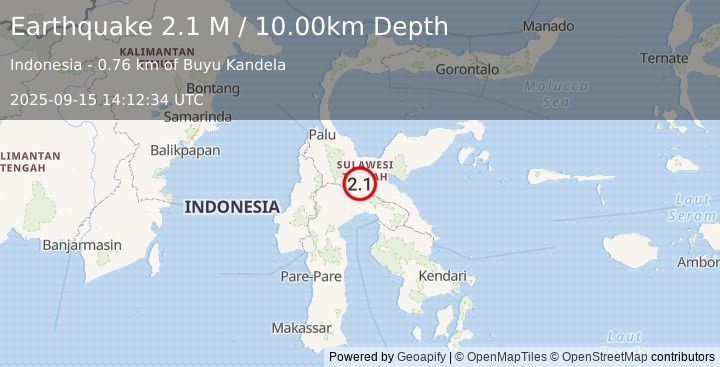 Earthquake Sulawesi, Indonesia (2.1 M) (2025-09-15 14:12:34 UTC)