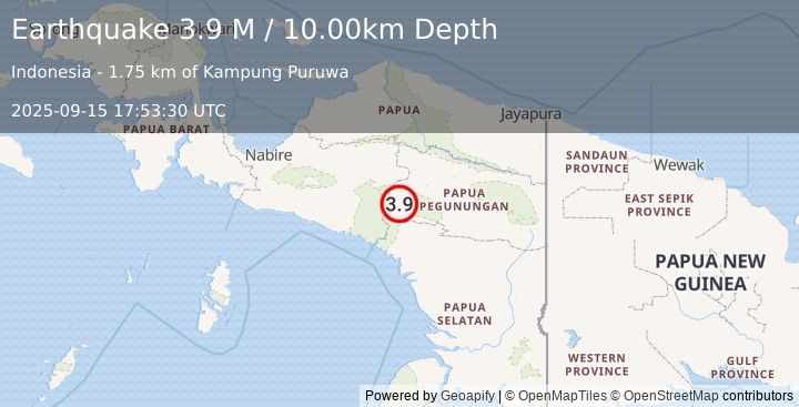 Earthquake West Papua, Indonesia (3.9 M) (2025-09-15 17:53:31 UTC)