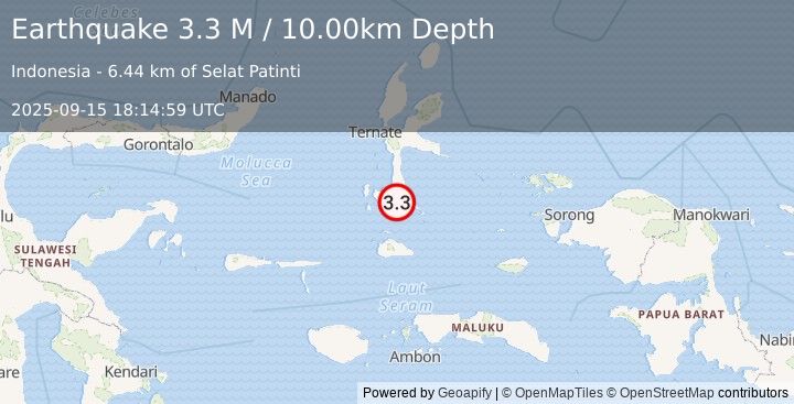 Earthquake Halmahera, Indonesia (3.3 M) (2025-09-15 18:14:59 UTC)