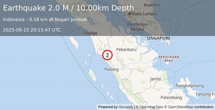 Earthquake Northern Sumatra, Indonesia (2.0 M) (2025-09-15 20:15:47 UTC)