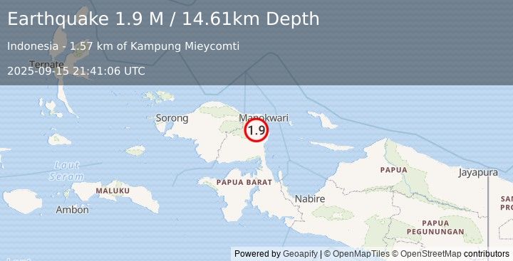 Earthquake West Papua Region, Indonesia (1.9 M) (2025-09-15 21:41:06 UTC)