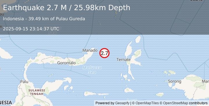 Earthquake Northern Molucca Sea (2.7 M) (2025-09-15 23:14:37 UTC)