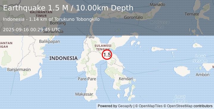 Earthquake Sulawesi, Indonesia (1.5 M) (2025-09-16 00:29:45 UTC)