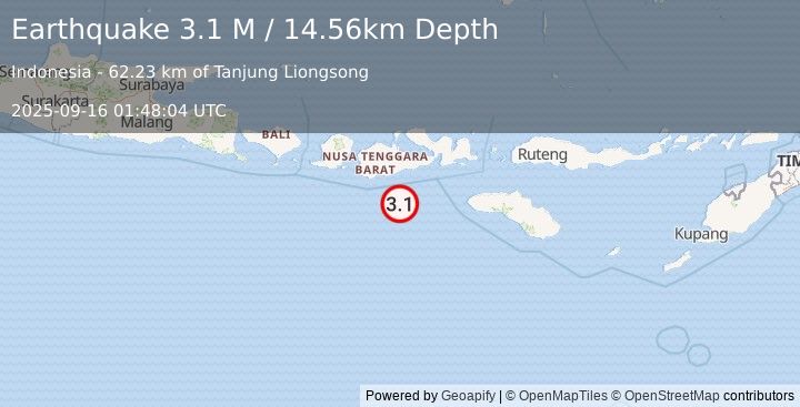 Earthquake Sumbawa Region, Indonesia (3.1 M) (2025-09-16 01:48:04 UTC)