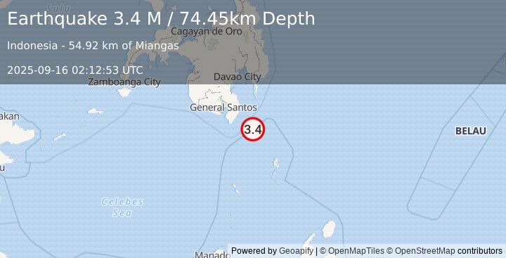 Earthquake Mindanao, Philippines (3.4 M) (2025-09-16 02:12:53 UTC)
