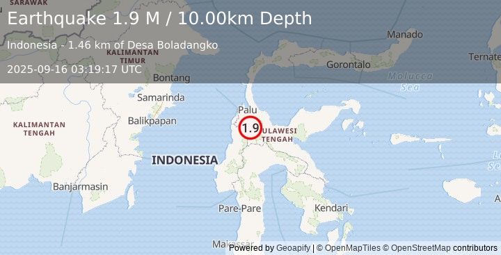 Earthquake Sulawesi, Indonesia (1.9 M) (2025-09-16 03:19:17 UTC)