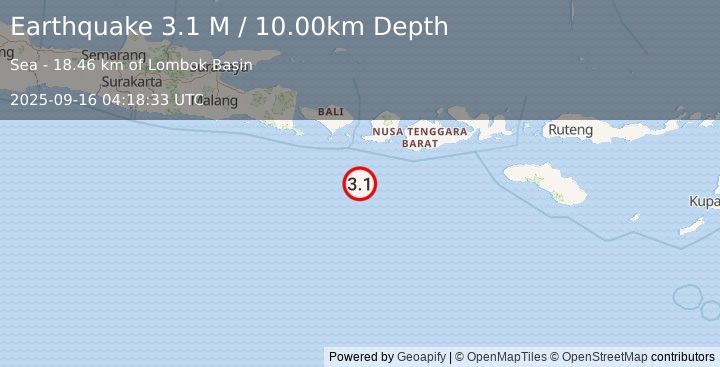Earthquake South of Bali, Indonesia (3.1 M) (2025-09-16 04:18:33 UTC)