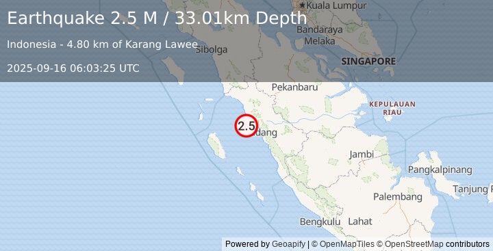 Earthquake Southern Sumatra, Indonesia (2.5 M) (2025-09-16 06:03:25 UTC)