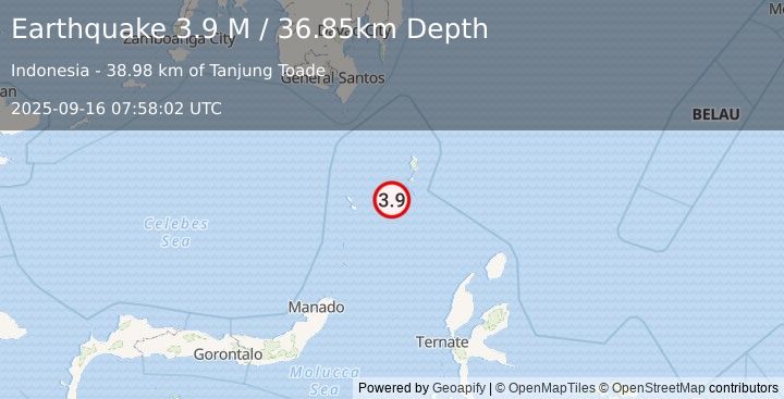 Earthquake Talaud Islands, Indonesia (3.9 M) (2025-09-16 07:58:02 UTC)