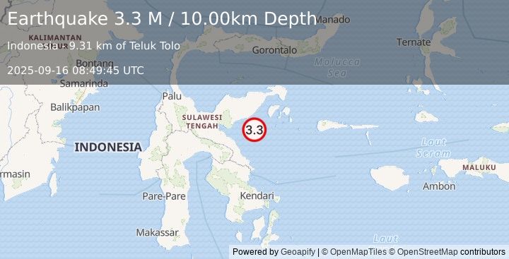 Earthquake Sulawesi, Indonesia (3.3 M) (2025-09-16 08:49:45 UTC)