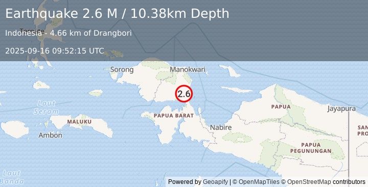Earthquake West Papua Region, Indonesia (2.6 M) (2025-09-16 09:52:15 UTC)