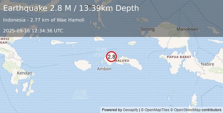 Earthquake Ceram Sea (2.8 M) (2025-09-16 12:34:36 UTC)