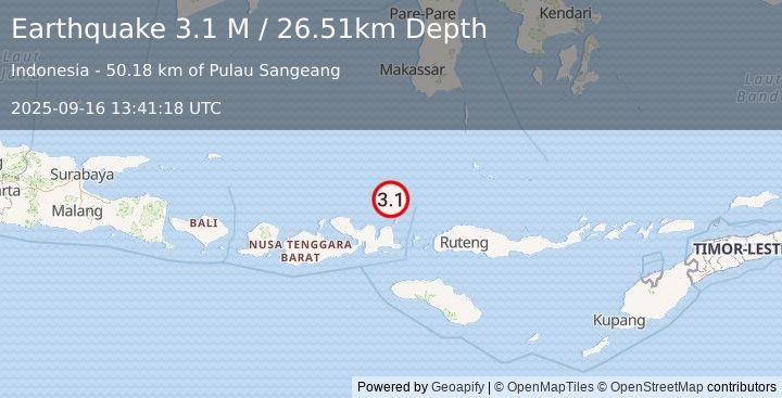 Earthquake Flores Sea (3.1 M) (2025-09-16 13:41:18 UTC)