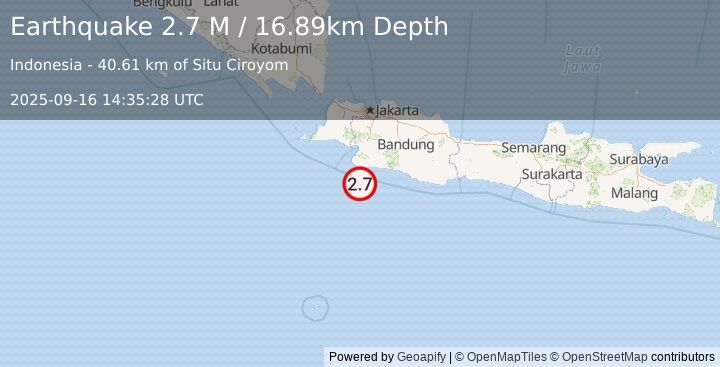 Earthquake Java, Indonesia (2.7 M) (2025-09-16 14:35:28 UTC)