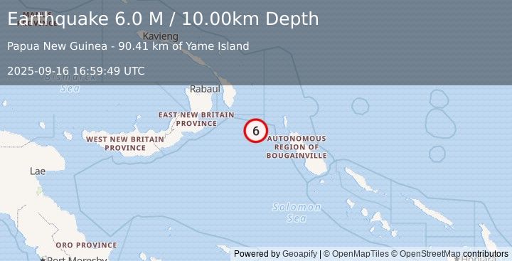 Earthquake New Ireland Region, Papua New Guinea (5.7 M) (2025-09-16 16:59:52 UTC)