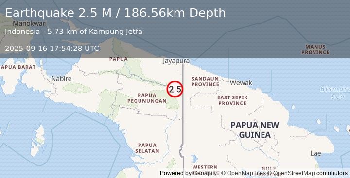 Earthquake West Papua, Indonesia (2.6 M) (2025-09-16 17:54:25 UTC)