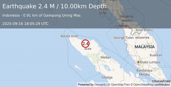 Earthquake Northern Sumatra, Indonesia (2.4 M) (2025-09-16 18:05:29 UTC)