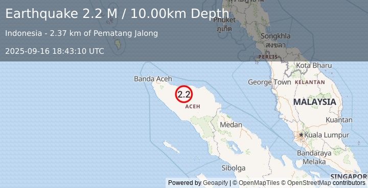 Earthquake Northern Sumatra, Indonesia (2.2 M) (2025-09-16 18:43:10 UTC)