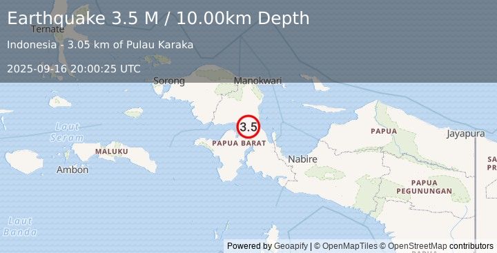 Earthquake West Papua Region, Indonesia (3.5 M) (2025-09-16 20:00:25 UTC)