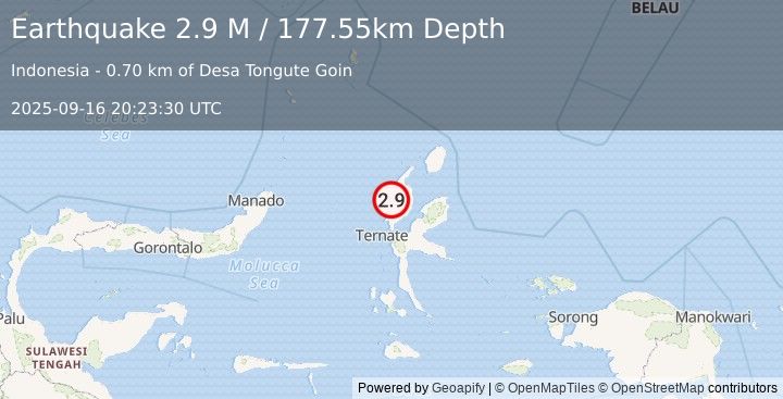 Earthquake Halmahera, Indonesia (2.9 M) (2025-09-16 20:23:30 UTC)