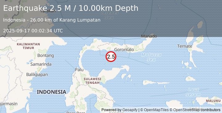 Earthquake Minahassa Peninsula, Sulawesi (2.5 M) (2025-09-17 00:02:34 UTC)