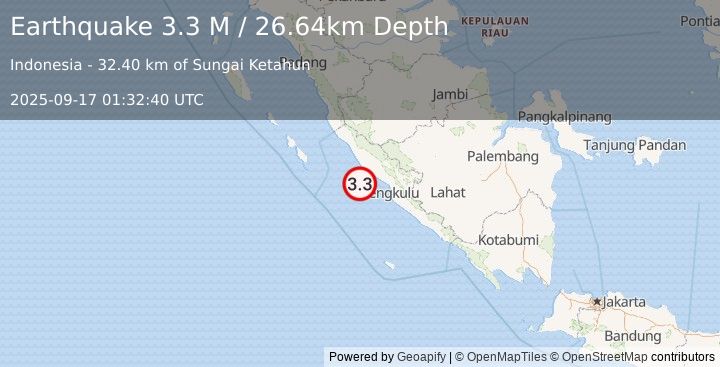 Earthquake Southern Sumatra, Indonesia (3.3 M) (2025-09-17 01:32:40 UTC)