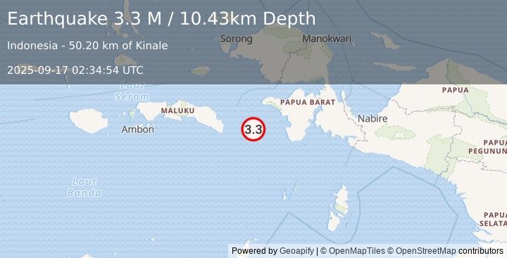 Earthquake West Papua Region, Indonesia (3.3 M) (2025-09-17 02:34:54 UTC)