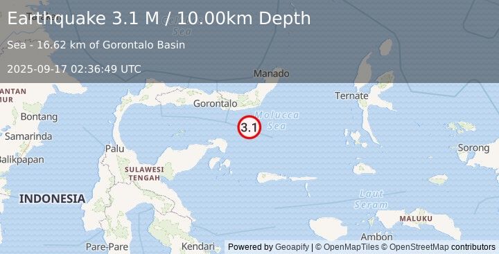 Earthquake Southern Molucca Sea (3.1 M) (2025-09-17 02:36:49 UTC)