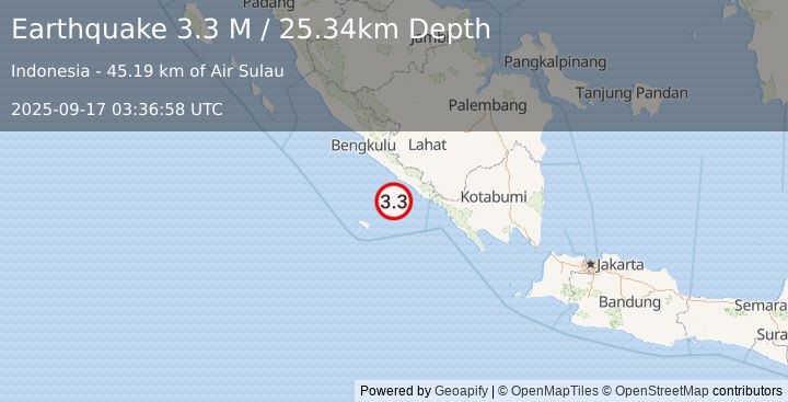 Earthquake Southern Sumatra, Indonesia (3.3 M) (2025-09-17 03:36:58 UTC)