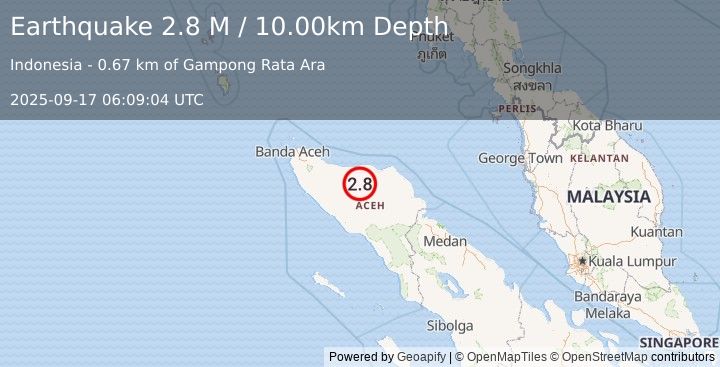 Earthquake Northern Sumatra, Indonesia (2.8 M) (2025-09-17 06:09:04 UTC)