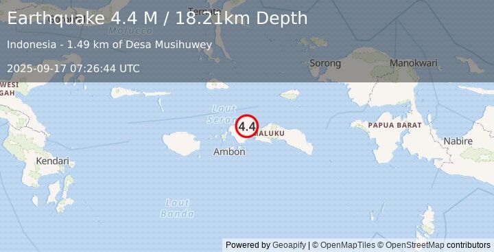 Earthquake Ceram Sea (4.4 M) (2025-09-17 07:26:44 UTC)