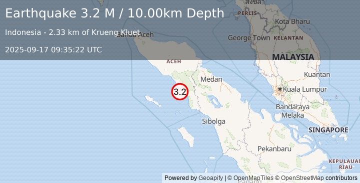 Earthquake Northern Sumatra, Indonesia (3.2 M) (2025-09-17 09:35:22 UTC)