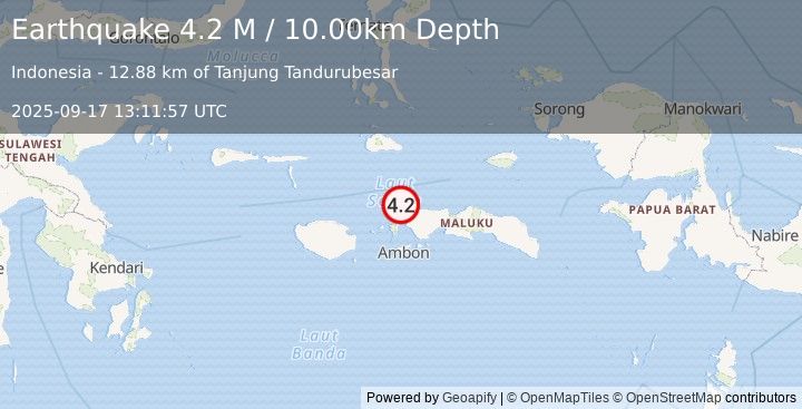 Earthquake Ceram Sea (4.2 M) (2025-09-17 13:11:57 UTC)