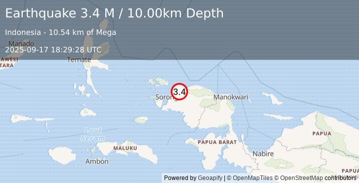 Earthquake West Papua Region, Indonesia (3.4 M) (2025-09-17 18:29:28 UTC)