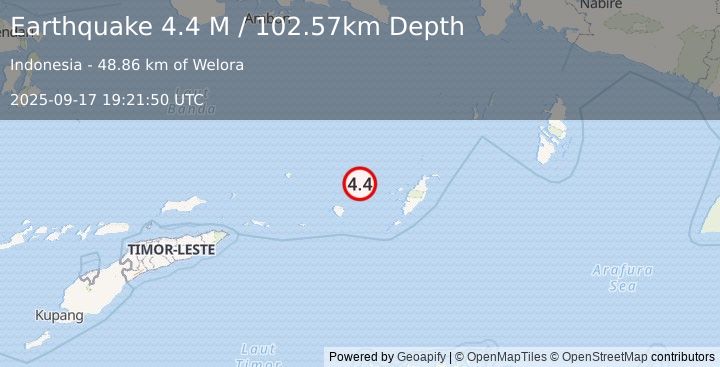 Earthquake Tanimbar Islands Region, Indonesia (4.4 M) (2025-09-17 19:21:49 UTC)