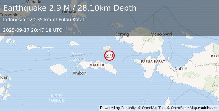 Earthquake Seram, Indonesia (2.9 M) (2025-09-17 20:47:18 UTC)