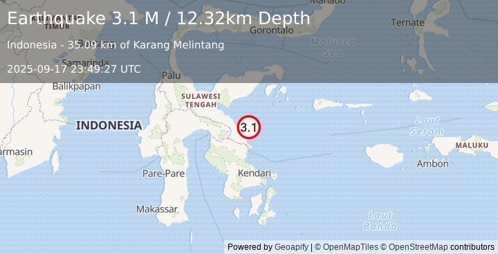 Earthquake Sulawesi, Indonesia (3.1 M) (2025-09-17 23:49:27 UTC)