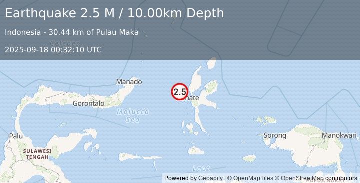 Earthquake Halmahera, Indonesia (2.5 M) (2025-09-18 00:32:10 UTC)