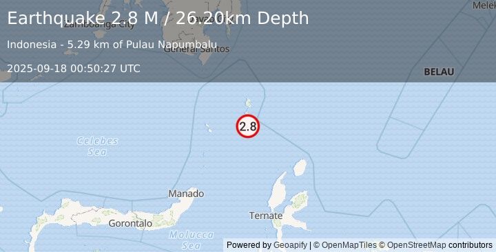 Earthquake Talaud Islands, Indonesia (2.8 M) (2025-09-18 00:50:27 UTC)