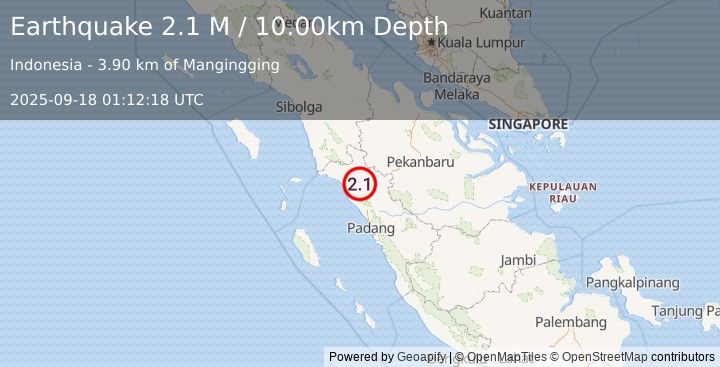 Earthquake Northern Sumatra, Indonesia (2.1 M) (2025-09-18 01:12:18 UTC)