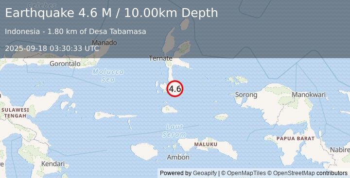 Earthquake Halmahera, Indonesia (4.6 M) (2025-09-18 03:30:33 UTC)