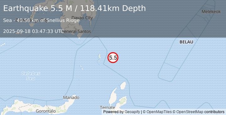 Earthquake Talaud Islands, Indonesia (5.0 M) (2025-09-18 03:47:34 UTC)