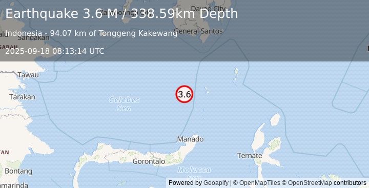 Earthquake Celebes Sea (3.6 M) (2025-09-18 08:13:14 UTC)