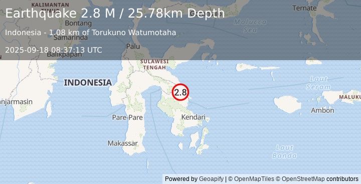 Earthquake Sulawesi, Indonesia (2.8 M) (2025-09-18 08:37:12 UTC)