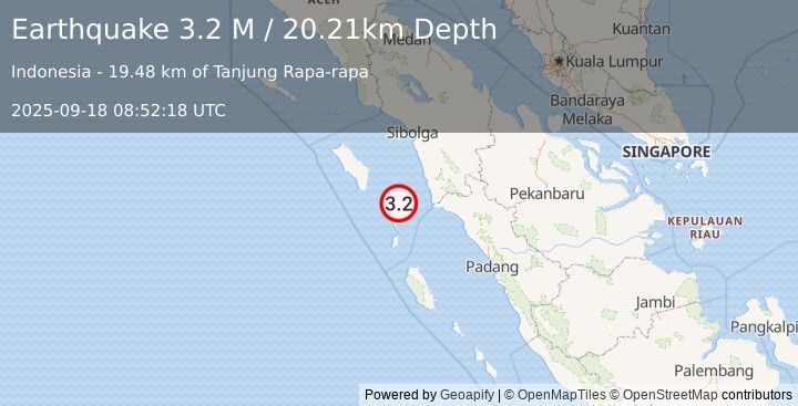 Earthquake Northern Sumatra, Indonesia (3.2 M) (2025-09-18 08:52:18 UTC)