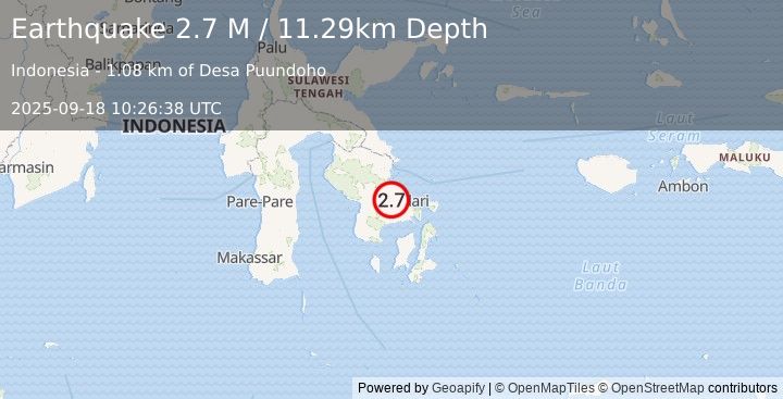 Earthquake Sulawesi, Indonesia (2.7 M) (2025-09-18 10:26:38 UTC)